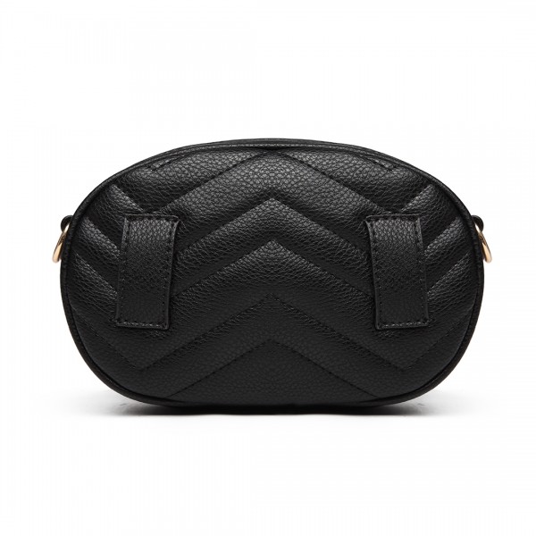 LH6834 - Miss Lulu Quilted Heart and Chevron Cross Body and Bum Bag - Black